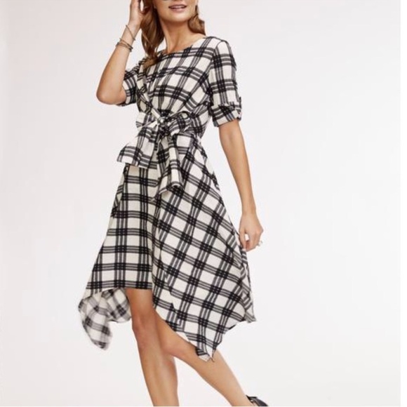 Anthropologie Eva Franco Rienne Feminine Black White Plaid Dress Size 6 - Picture 5 of 11